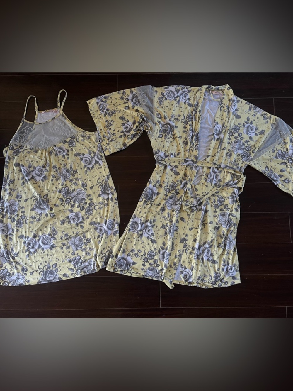 La Vie en Rose Yellow Floral Satin Robe & Set - Women's Intimates